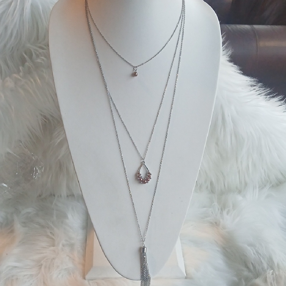 Paparazzi Silver And Brown Layered Necklace with Tassel